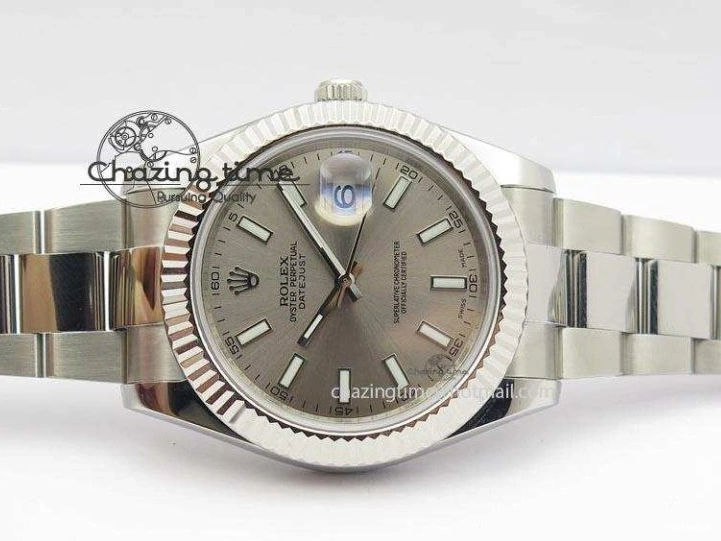 SS II 116334 On Sliver Sticks Dial Markers 41mm A3136 SS Gray Datejust Bracelet 0405